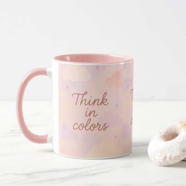 Caneca Pense em Cores – Motivação Estética Pastel  (Com Donut)