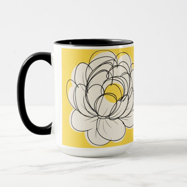 Caneca Peônia Bold Amarelo Gráfico Flor Minimalist (Esquerda)