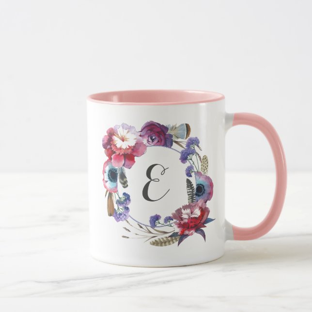 Caneca Peônia do Wildflower floral com monograma das (Direita)