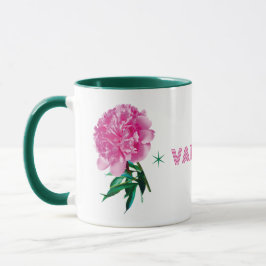 Caneca Peônia Rosa Estrela Menina Moderno Personalizar No