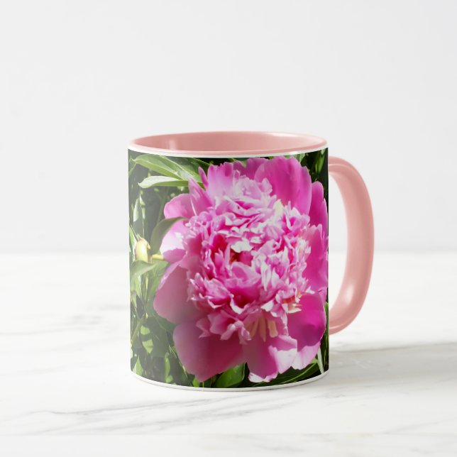 Caneca Peônias cor-de-rosa escuro (Frente Esquerda)