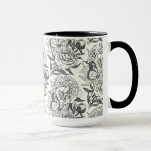 Caneca Peônias e borboletas bloqueiam impressão, preto e