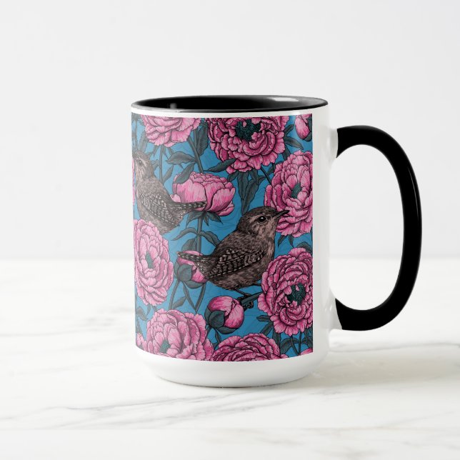 Caneca Peônias e chaves à mão azul (Direita)