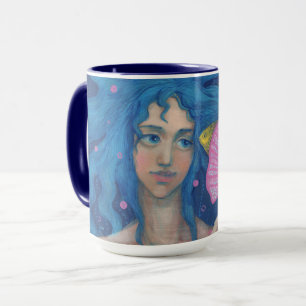 Caneca Pequena Sereia, Arte Fantástica Submarina, Azul Ro