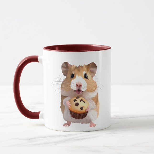 Caneca Pequeno Hamster Bonito Segurando Um Muffin (Esquerda)