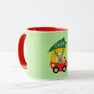 Caneca Pequeno Rena Vermelha Carro & Árvore de Natal Cria