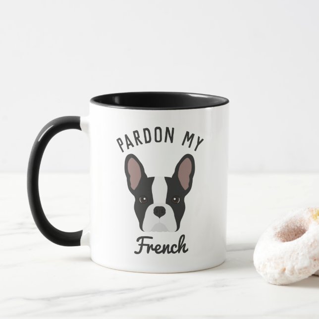 Caneca Perdoe meu Buldogue Francês Negro e Branco (Com Donut)