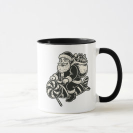 Caneca Père Noël vintage sur fusée sucrée noir et blanc.