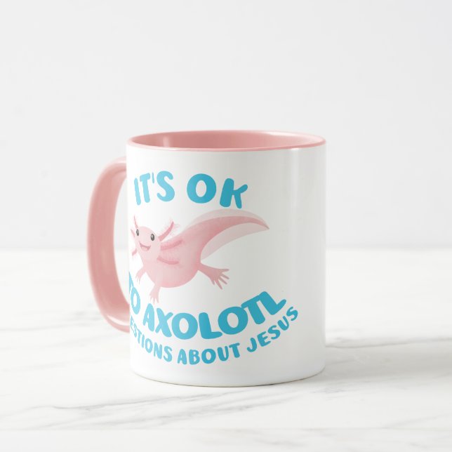 Caneca Perguntas de Axolote sobre Jesus fofo cristão (Frente Esquerda)