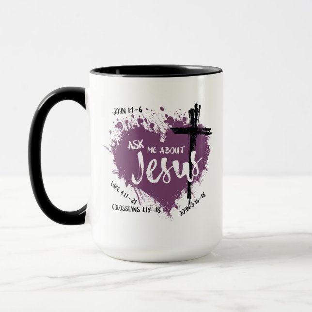 Caneca PERGUNTE SOBRE JESUS Christian Gospel - Escritura  (Esquerda)