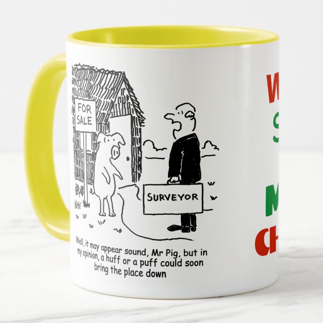 Caneca Perito de Construção olha para a casa do Sr. Porco (Building Surveyor Mug)