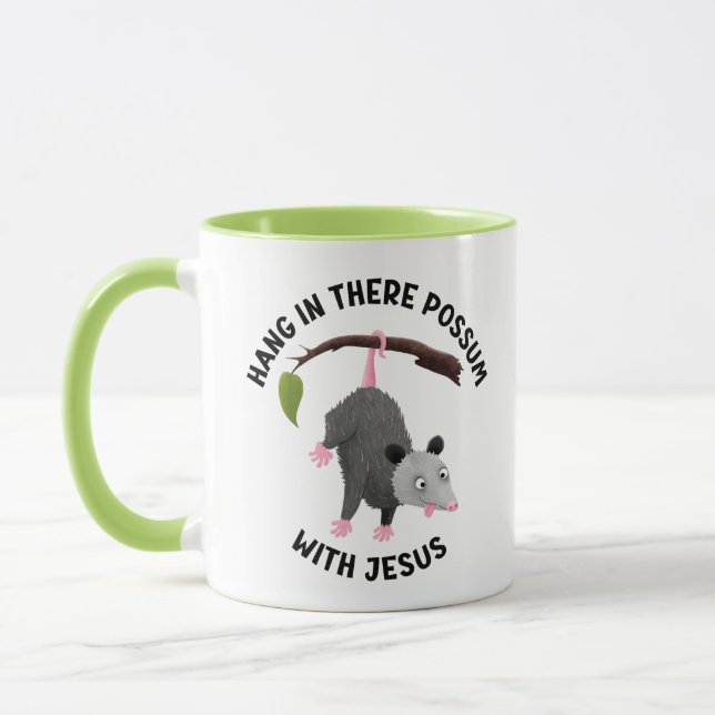 Caneca Permaneça firme com Jesus possum fofo cristão (Esquerda)