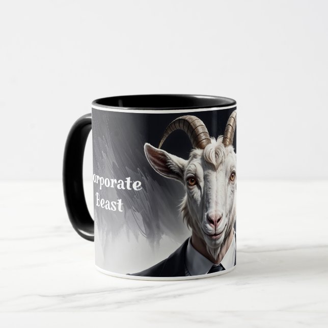 Caneca personagem de bode surreal com terno engraçado (Frente Esquerda)