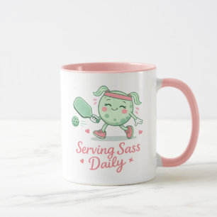 Caneca Personagem de Pickleball Rosa Fofo Frase Engraçada
