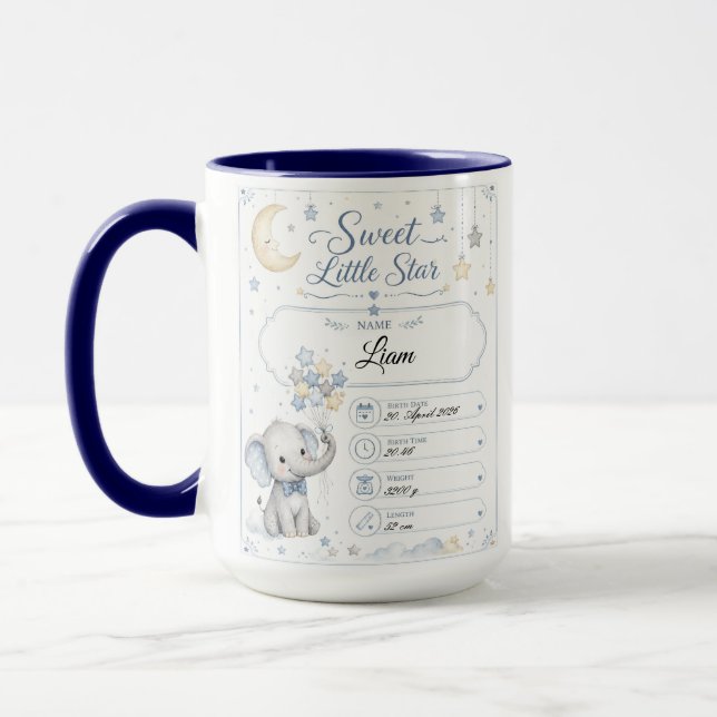 Caneca Personalisierbare Baby Geburtstafel mit Elefant  (Esquerda)
