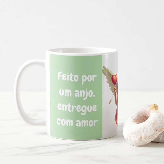 caneca personalizada anjo cupido com coração  (Com Donut)