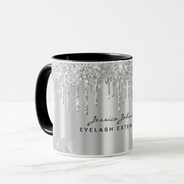 Caneca Personalizada Brilhante Cinza Prata com Got (Frente Esquerda)