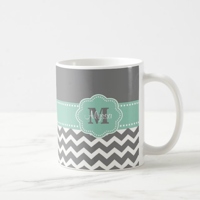 Caneca personalizada Chevron cinzenta do verde da (Direita)