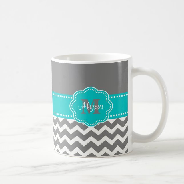 Caneca personalizada Chevron cinzenta e azul (Direita)