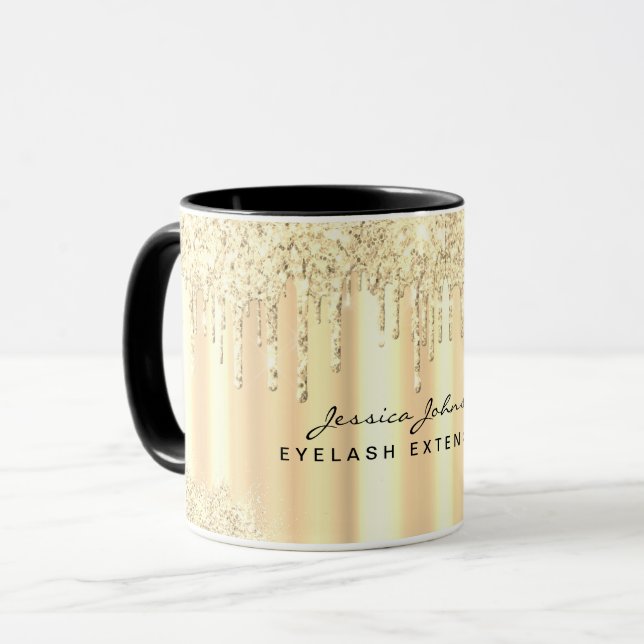 Caneca Personalizada com Brilho Dourado de Natal e (Frente Esquerda)