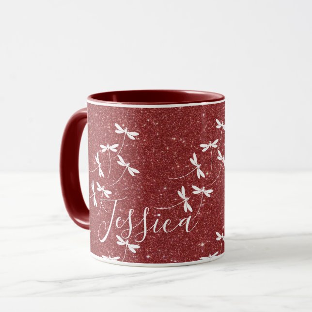 Caneca personalizada com brilho e libélulas (Frente Esquerda)