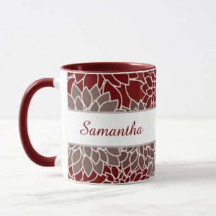 Caneca personalizada com dálias vermelhas e pratea