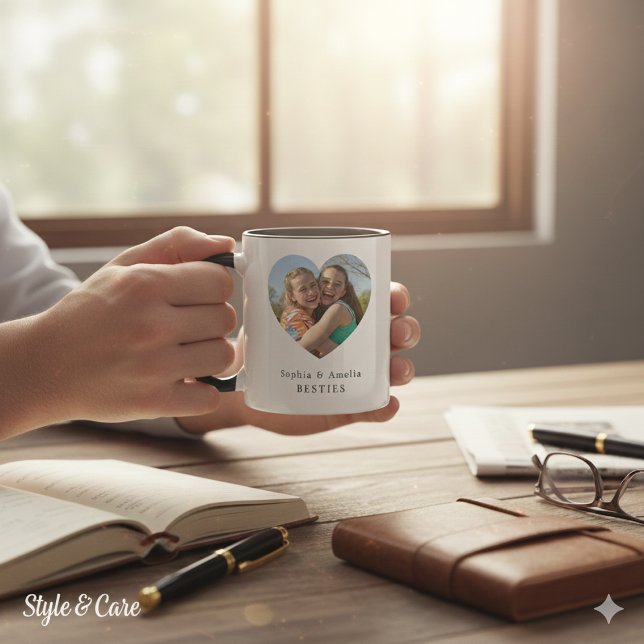 Caneca Personalizada com Foto e Nome de Melhores A (Personalized Best Friends Heart Photo Name Mug)