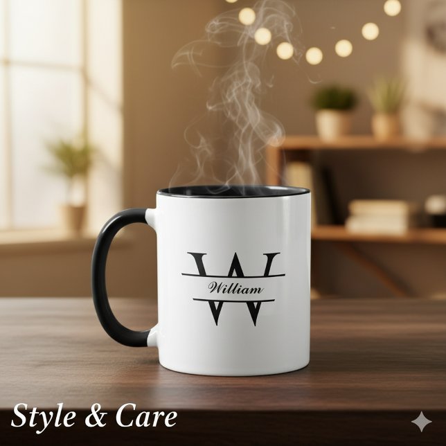 Caneca Personalizada com Monograma para Uso Diário (Personalized Monogram Name Mug Made for Daily Style)