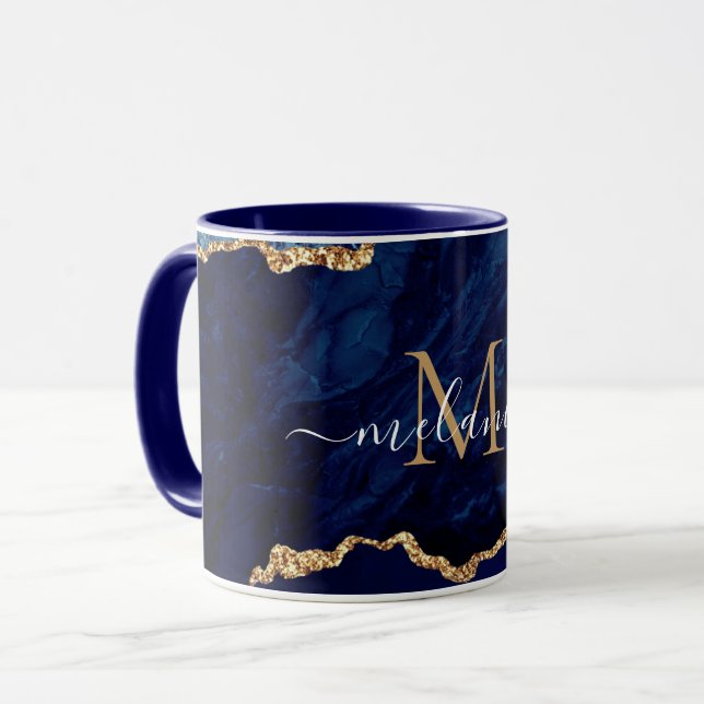 Caneca Personalizada com Nome Azul Marinho Dourado (Frente Esquerda)
