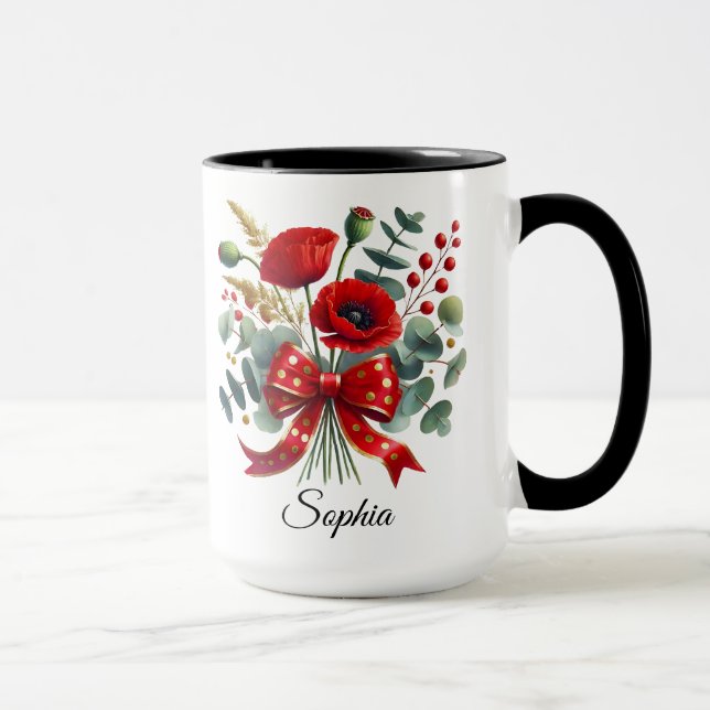 Caneca Personalizada com Nome e Flor de Papoula co (Direita)