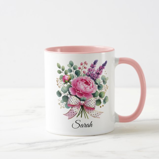 Caneca Personalizada com Nome e Flor de Peônia com (Direita)