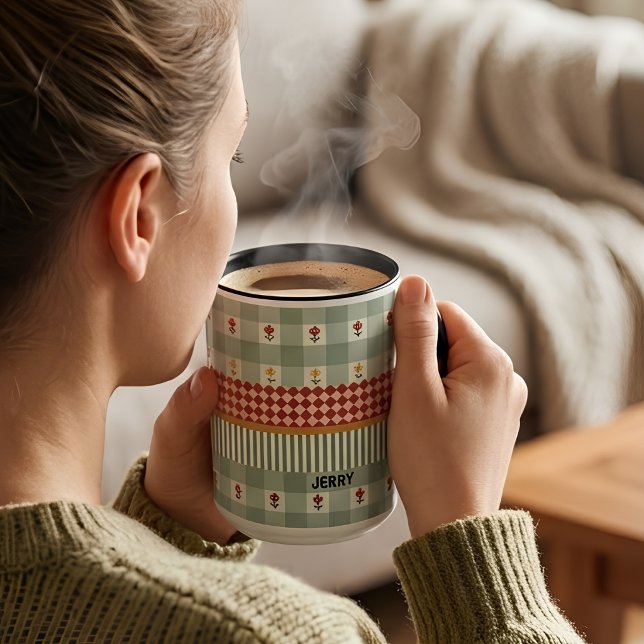 Caneca Personalizada com Nome e Floral em Verde Sá (Criador carregado)