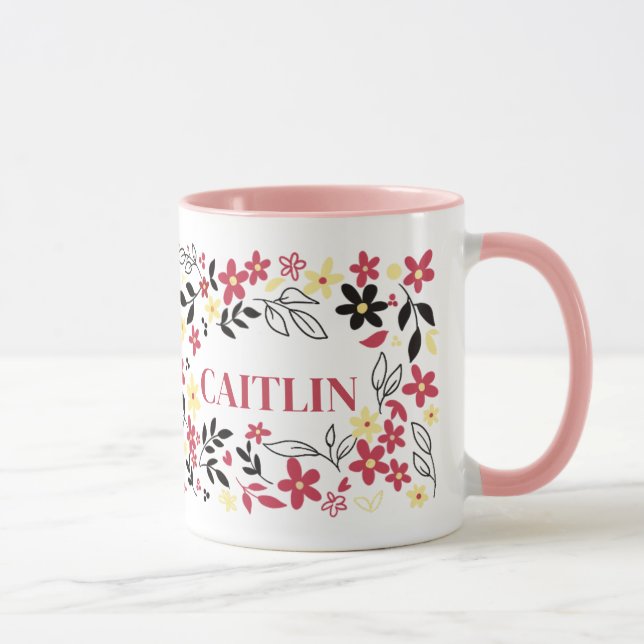 Caneca Personalizada com Nome e Flores – Botânica  (Direita)