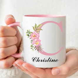 Caneca Personalizada com Nome e Inicial Rosa para 