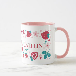 Caneca Personalizada com Nome e Padrão de Morango