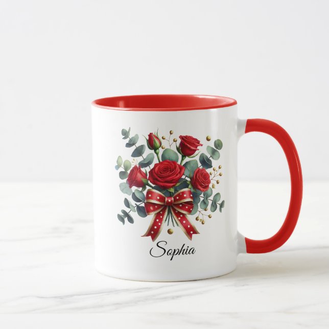 Caneca Personalizada com Nome e Rosa Vermelha de P (Direita)