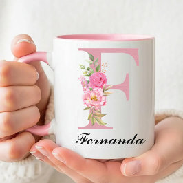 Caneca Personalizada com Nome Inicial Floral de Pr