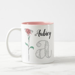 Caneca personalizada com nome, inicial, rosa