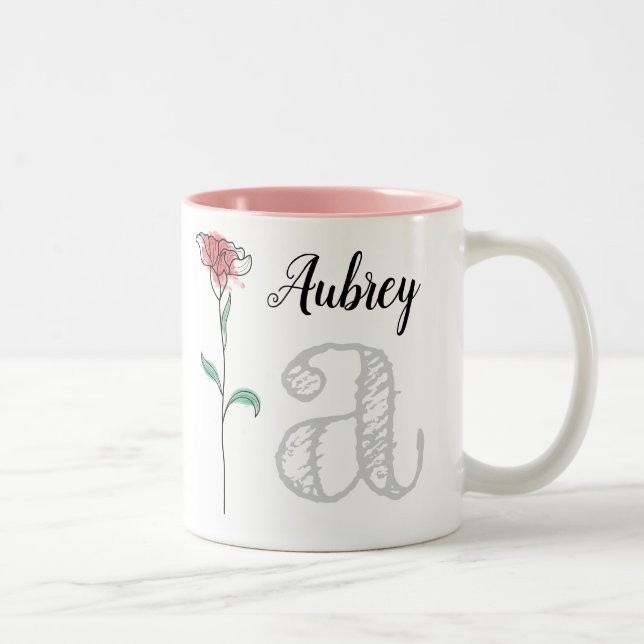Caneca personalizada com nome, inicial, rosa (Direita)