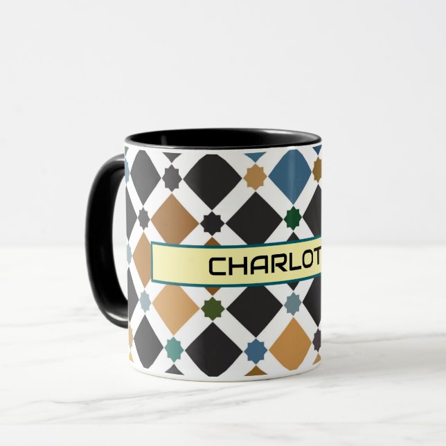Caneca Personalizada com Padrão Marroquino Zellige (Frente Esquerda)