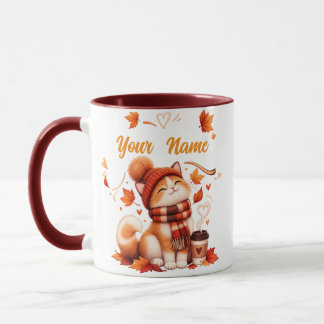 Caneca Personalizada de Gato Outono | Nome Persona