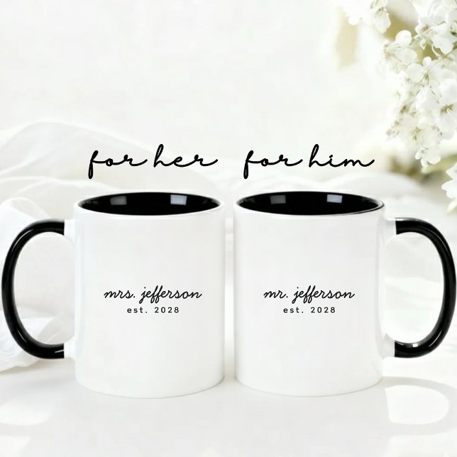 Caneca Personalizada de Presente de Casamento para (Custom Mr and Mrs Mug Gift for Wife, Husband, Newlyweds, Anniversary, & Bridal Party)