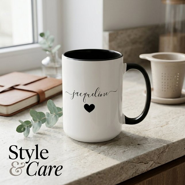 Caneca Personalizada Elegante com Nome e Coração (Elegant Personalized Mug with Name and Heart)