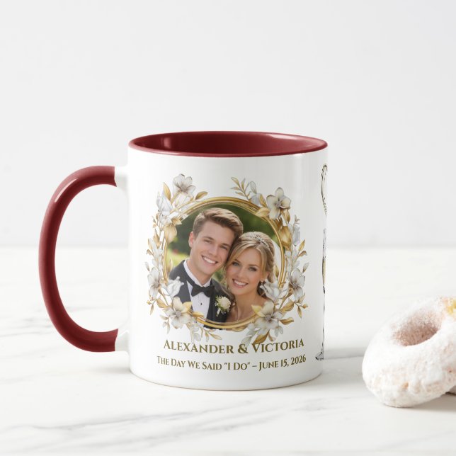 Caneca Personalizada Envio de Fotos de Casamento,  (Com Donut)