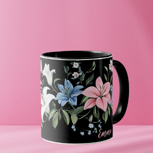 Caneca Personalizada Floral Preta Elegante