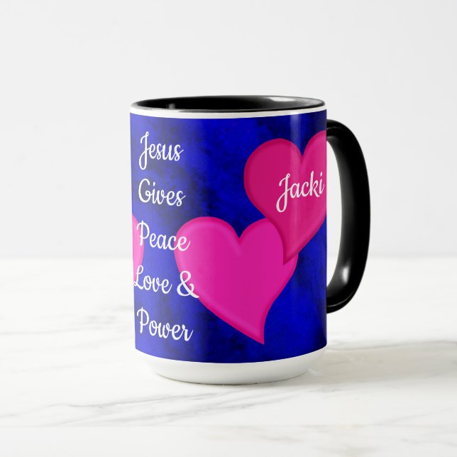 Caneca Personalizada Jesus Dá Paz Amor & Poder (Frente Esquerda)