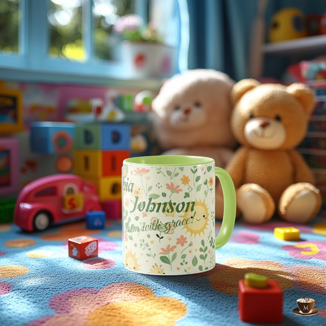 Caneca Personalizada Kawaii de Sol e Flor para Cri (Criador carregado)