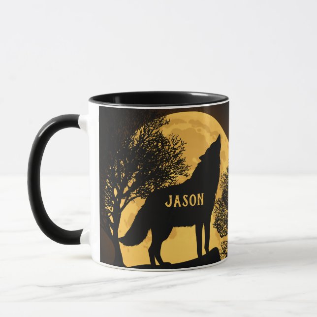 Caneca Personalizada Lobo Uivando e Lua (Esquerda)