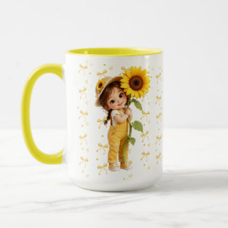 Caneca Personalizada Menina Fofa com Girassol | Fl