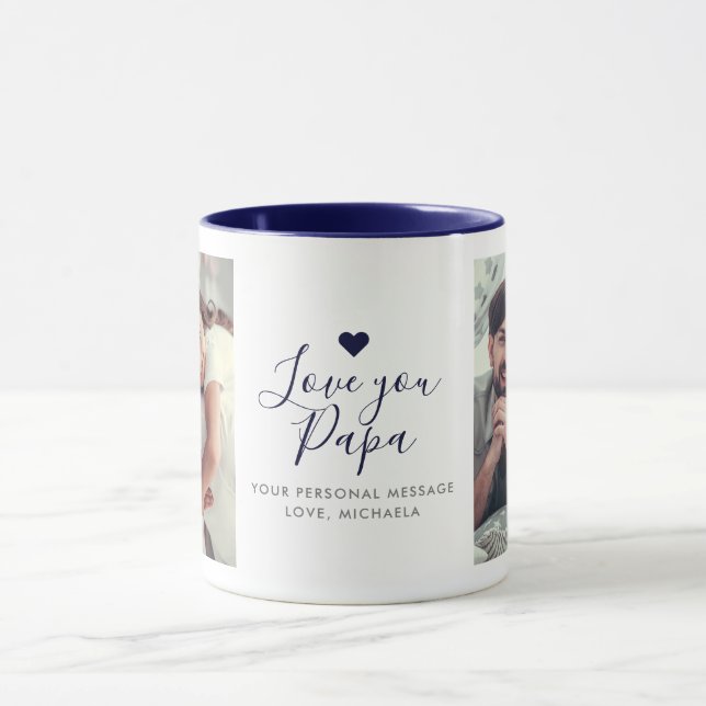 Caneca personalizada moderna "Amo-te Papá" 2-Fotos (Centro)